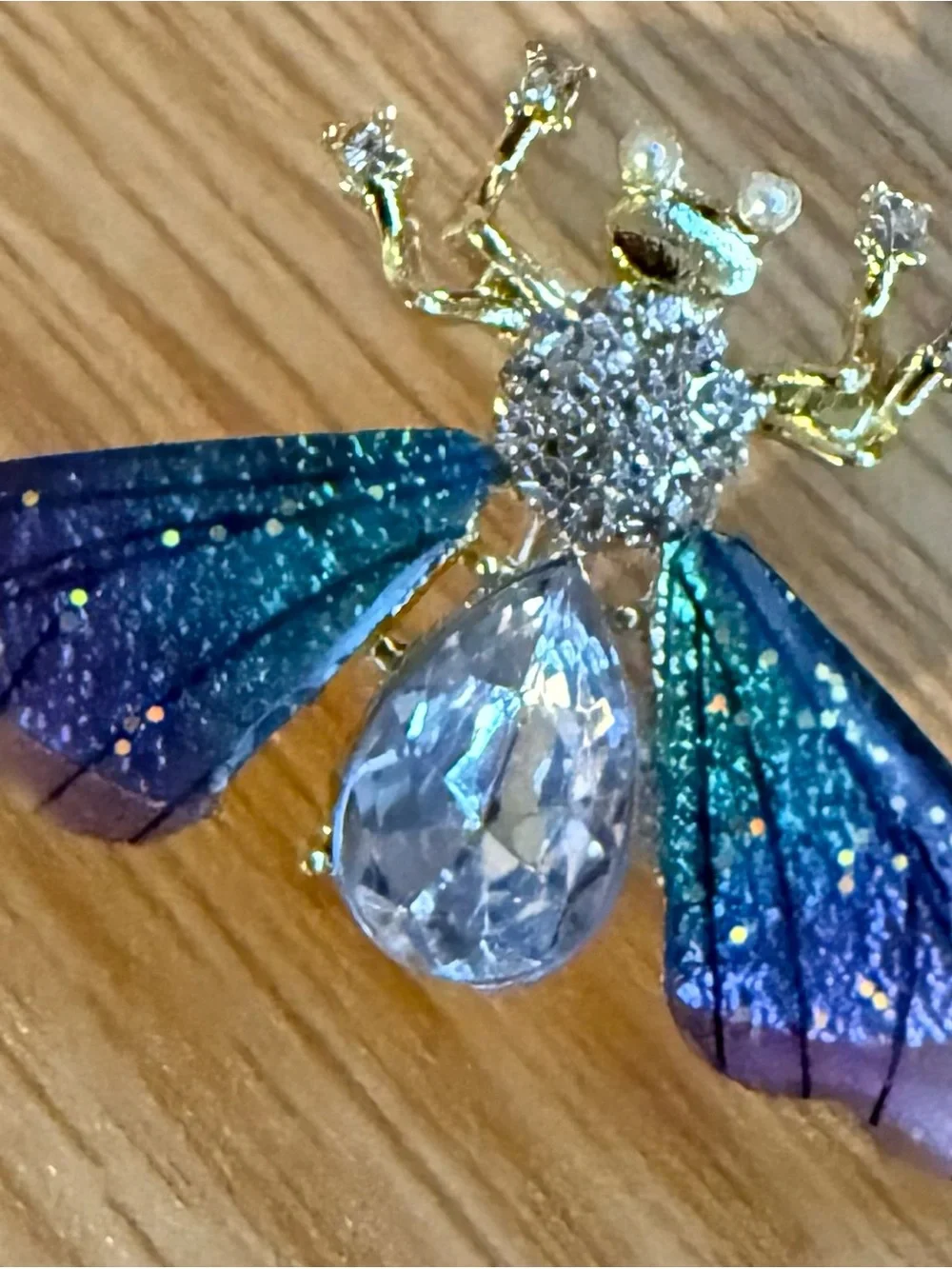 Blue Crystal Whale & Iridescent Bug Brooches New